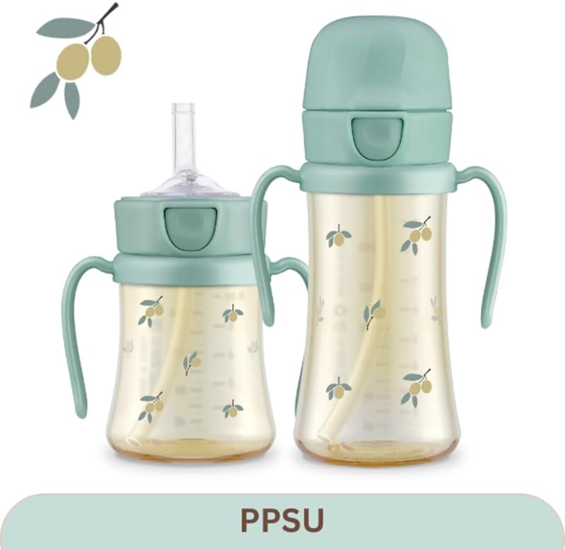 GROSMIMI PPSU Olive Straw Cup for Babies and Toddlers, 300ml, BPA-Free, Leak-Proof Design, Dishwasher Safe, Pistachio Green - Image 3